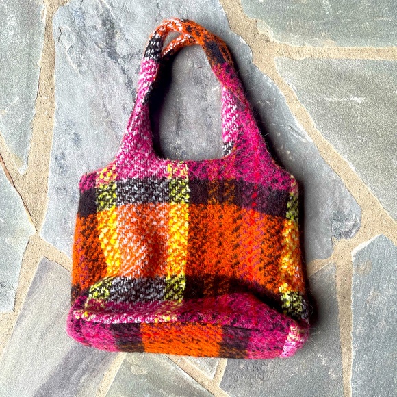 Anna Sui Plaid Tote Bag-Magenta Multi - Picture 8 of 9